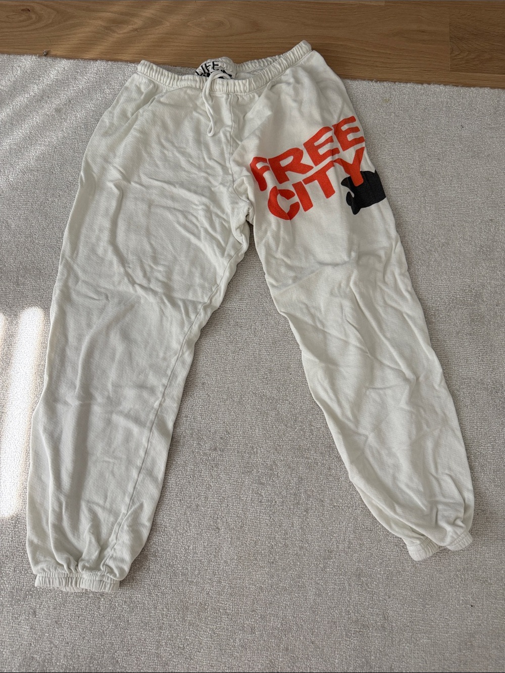 freecity woman’s Cream Graphic Sweatpants